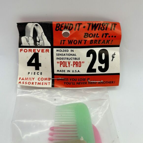Vintage Forever Unbreakable Comb Set 4 Packs of 4 Indestructible Poly-Pro USA - Picture 2 of 2